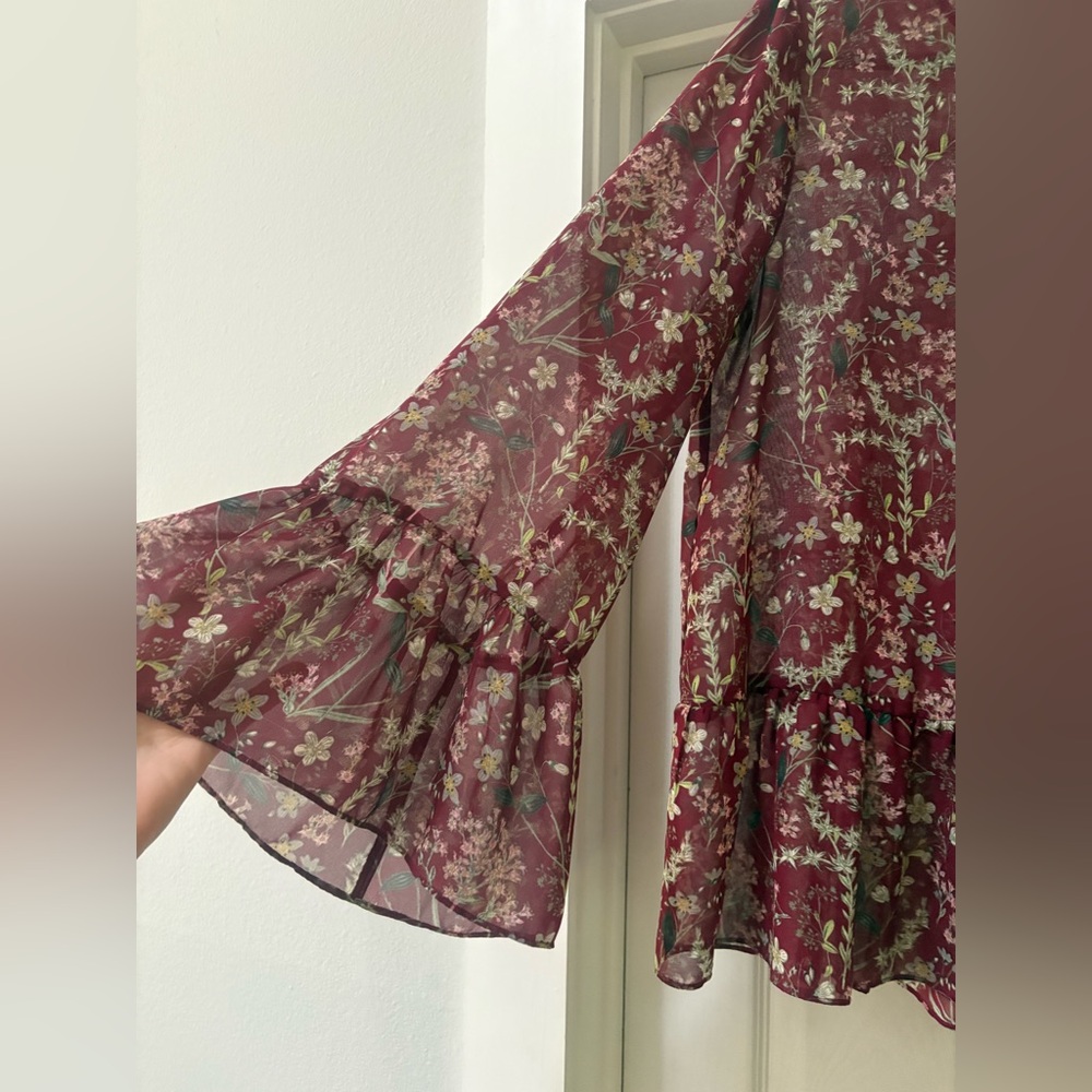 Max Studio Maroon Floral Button-Down Blouse - image 3